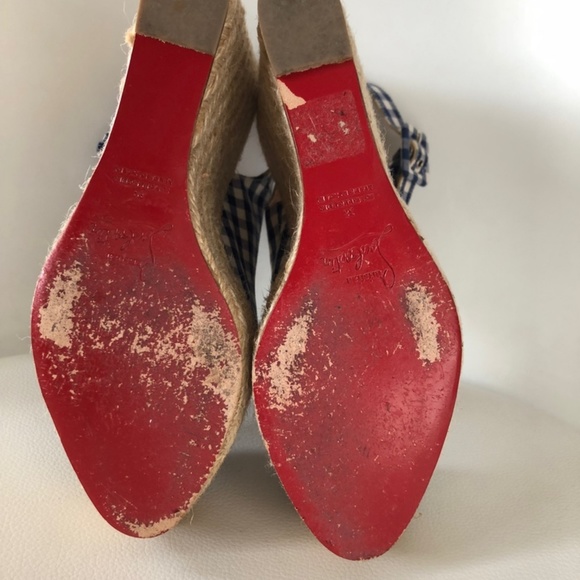 Christian Louboutin Blue and White Espadrille Wedges - Picture 4 of 5